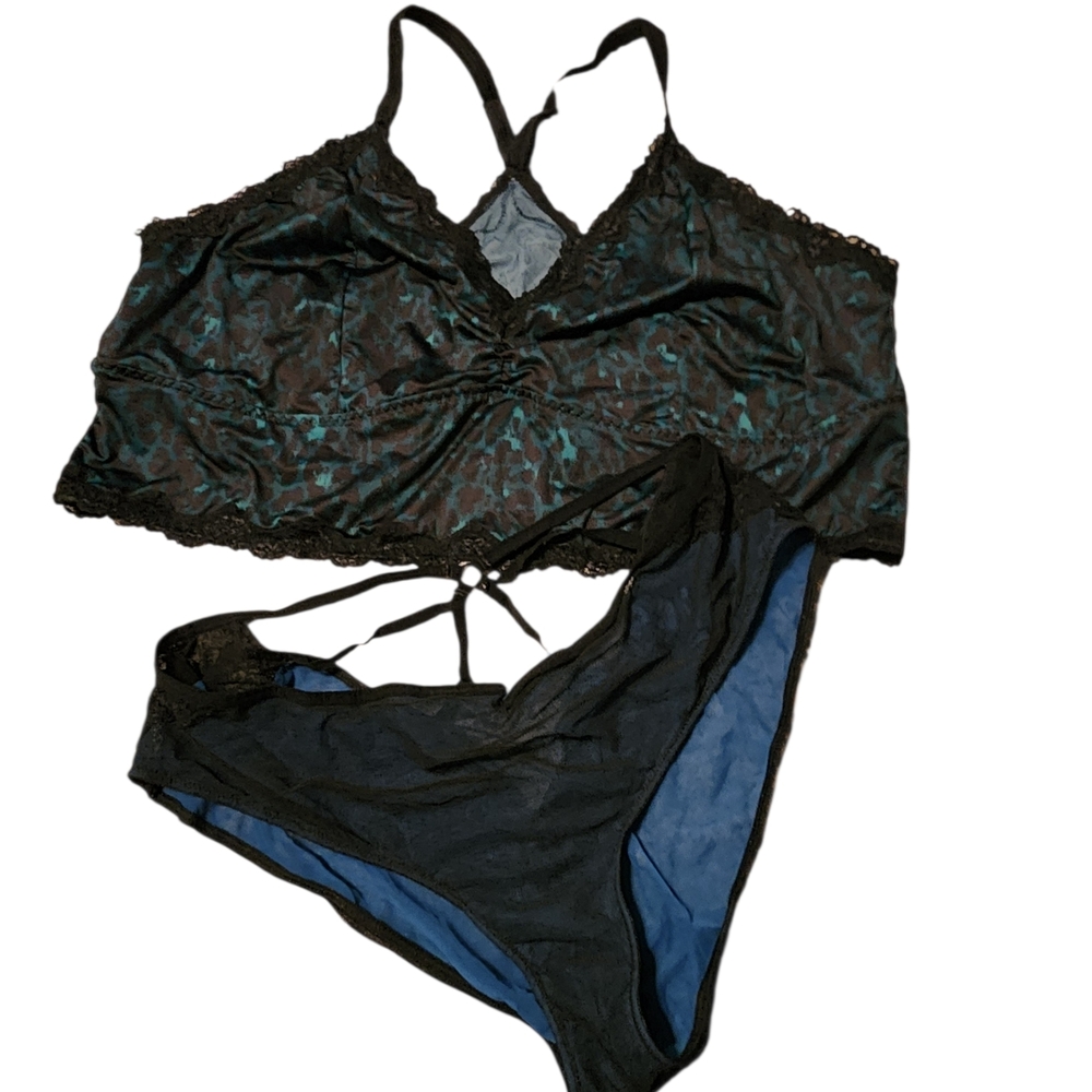 torrid Black Lace Bralette & Bikini Set with Teal Accent